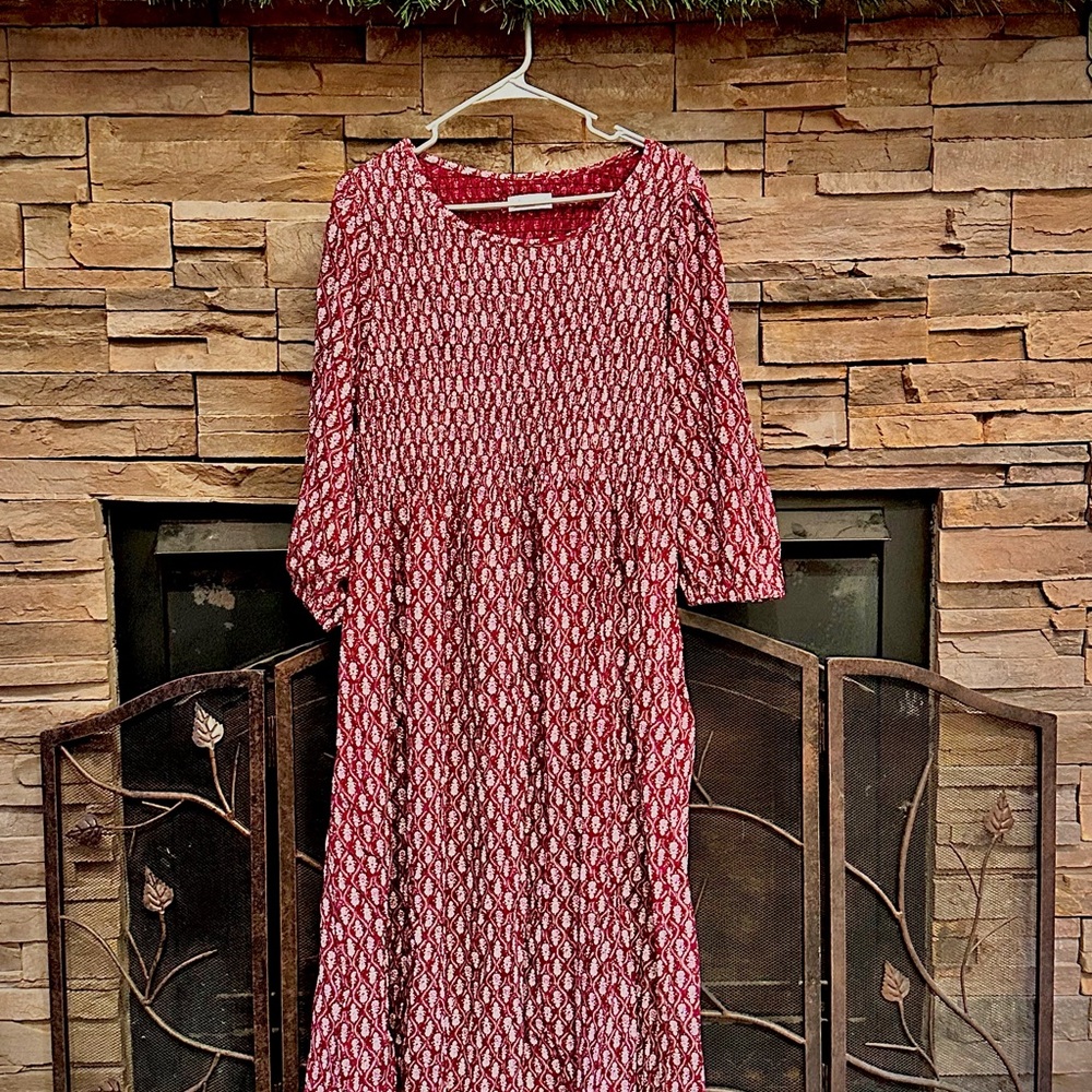 Croft & Barrow Red Sundress with 3/4 Bishop Sleeves and Scoop Neck